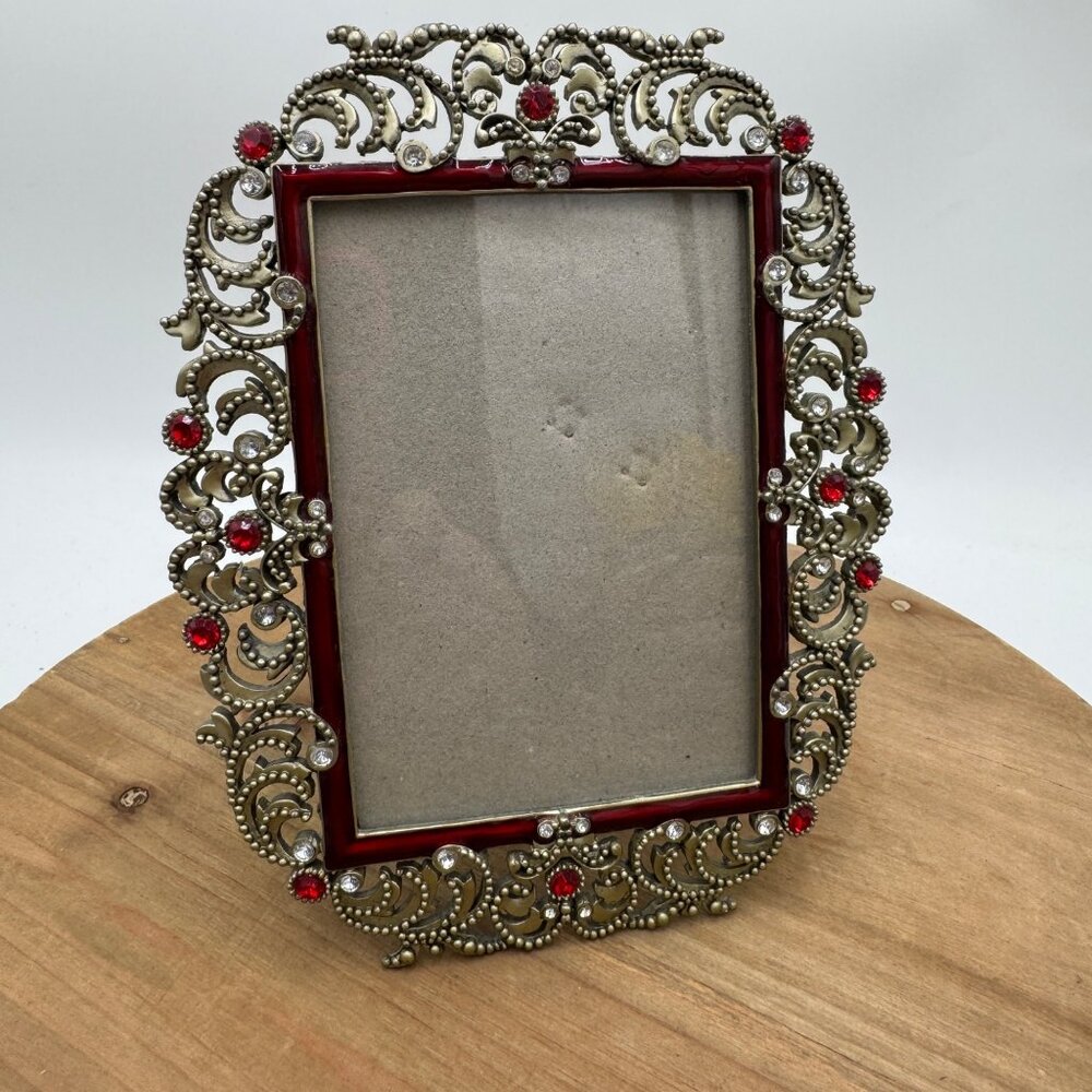 Bejeweled vintage style picture frame gemstones red 3 x 5
